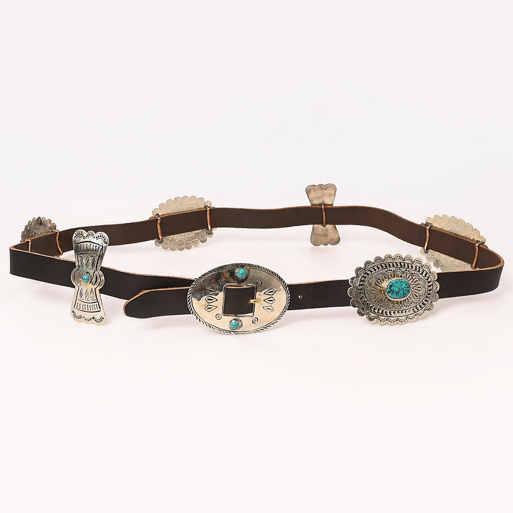 ADBLA107-51 Square Cut-Out Silver Concho Western Leather Belt