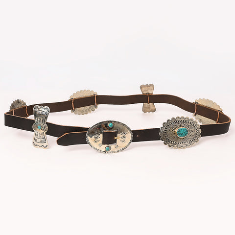 ADBLA107-51 Square Cut-Out Silver Concho Western Leather Belt