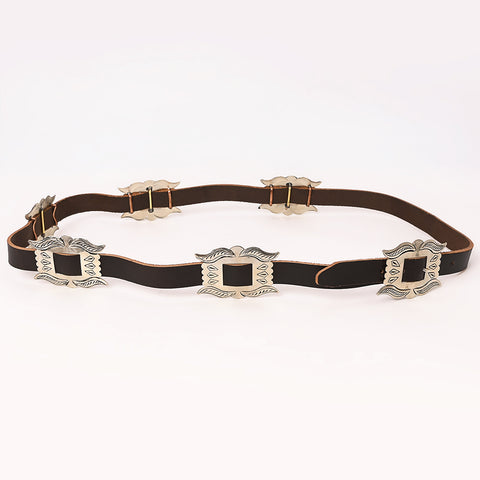 ADBLA108-51 Mixed Shape Turquoise Silver Concho Western Leather Belt