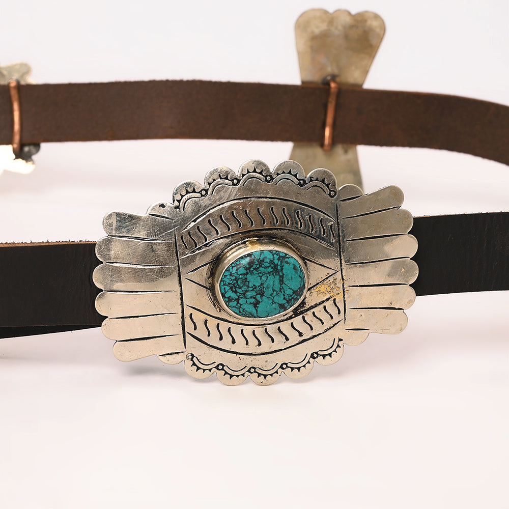 ADBLA109-51 Winged Turquoise Silver Concho Western Leather Belt