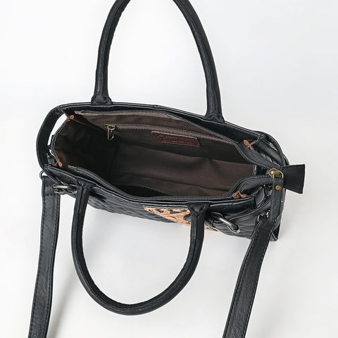 American Darling Quilted Genuine Leather Tote | Hand-Tooled Floral Panel Shoulder Bag