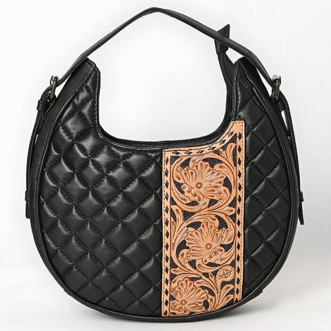 American Darling Quilted Genuine Leather Hobo Bag | Hand-Tooled Floral Accent Shoulder Bag