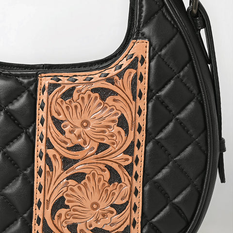 American Darling Quilted Genuine Leather Hobo Bag | Hand-Tooled Floral Accent Shoulder Bag
