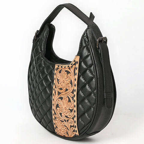 American Darling Quilted Genuine Leather Hobo Bag | Hand-Tooled Floral Accent Shoulder Bag