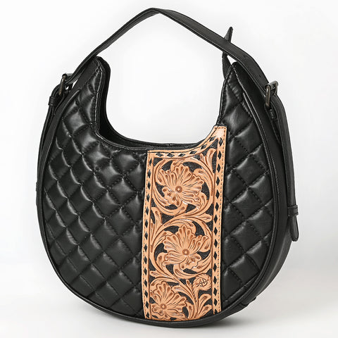 American Darling Quilted Genuine Leather Hobo Bag | Hand-Tooled Floral Accent Shoulder Bag