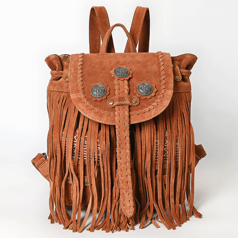 American Darling Genuine Suede Fringe Backpack | Western Concho Boot Stitched Bag