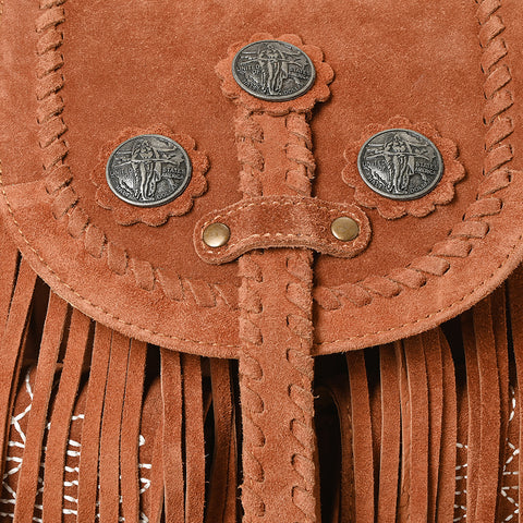 American Darling Genuine Suede Fringe Backpack | Western Concho Boot Stitched Bag