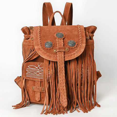 American Darling Genuine Suede Fringe Backpack | Western Concho Boot Stitched Bag