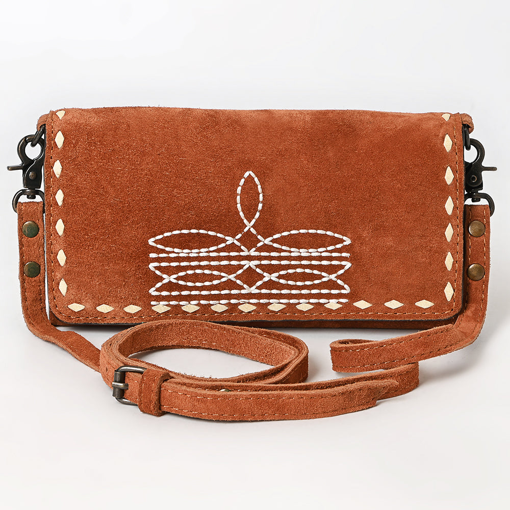 ADBG1712 Genuine Leather Wallet Bag with White Western Stitching & Adjustable Strap