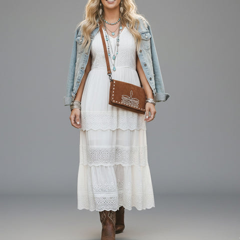 American Darling Genuine Suede Crossbody Bag | Western Boot Stitched Crossbody Purse