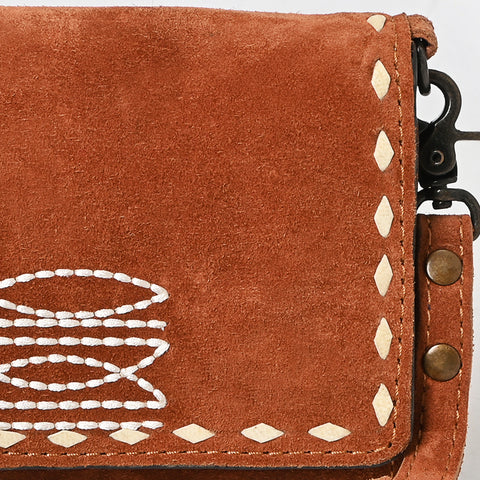 American Darling Genuine Suede Crossbody Bag | Western Boot Stitched Crossbody Purse