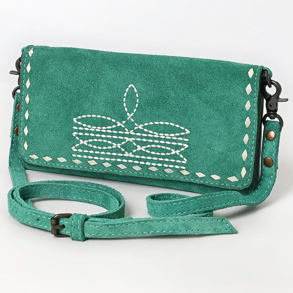 ADBG1712 Genuine Leather Wallet Bag with White Western Stitching & Adjustable Strap