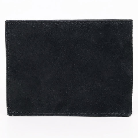 ADBGZ919A Black Genuine suede Leather Bifold Wallet with White Embroidered Stitch Detail