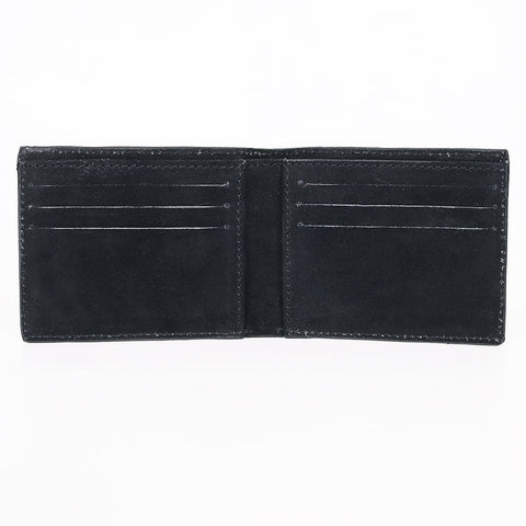 ADBGZ919A Black Genuine suede Leather Bifold Wallet with White Embroidered Stitch Detail