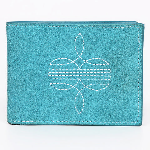 ADBGZ919 Genuine suede Leather Bifold Wallet with White Embroidered Stitch Detail
