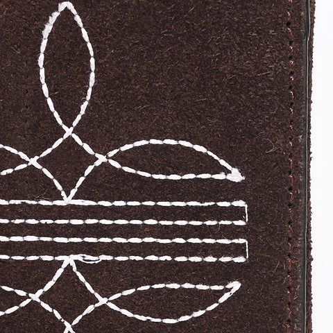 ADBGZ920 Genuine suede Leather Trifold Wallet with White Western Stitch Embroidery