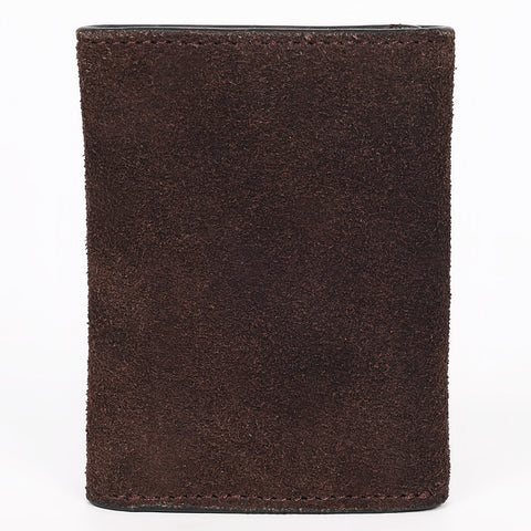 ADBGZ920 Genuine suede Leather Trifold Wallet with White Western Stitch Embroidery