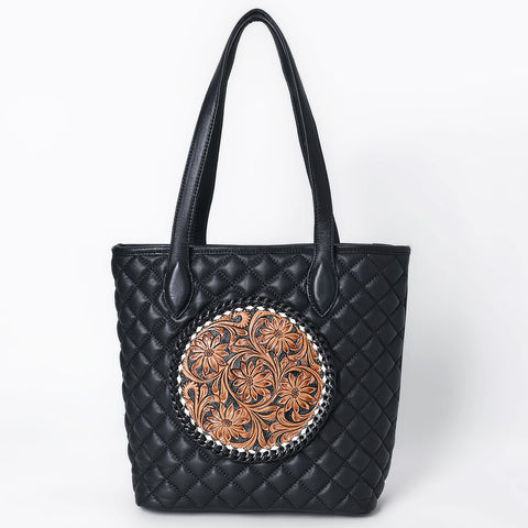 American Darling Quilted Hand Tooled Floral Carved Genuine Leather Tote Bag