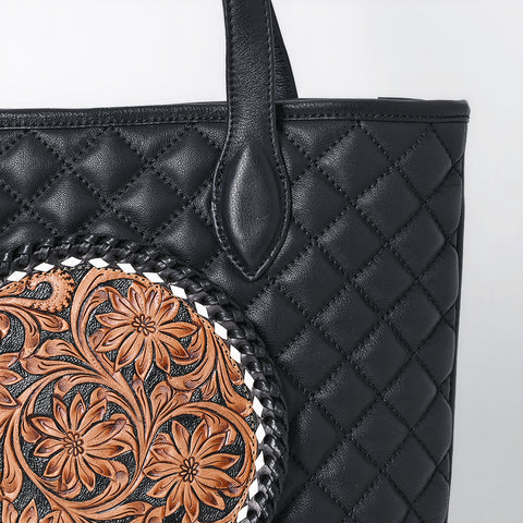 American Darling Quilted Hand Tooled Floral Carved Genuine Leather Tote Bag