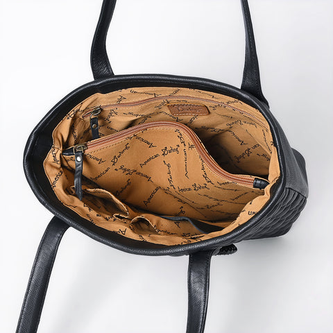 American Darling Quilted Hand Tooled Floral Carved Genuine Leather Tote Bag