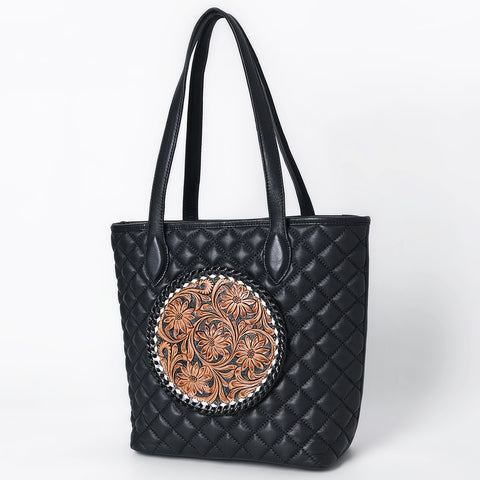 American Darling Quilted Hand Tooled Floral Carved Genuine Leather Tote Bag