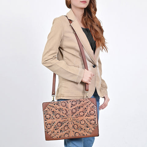 American Darling Hand Tooled Floral Carved Genuine Leather Portfolio Bag