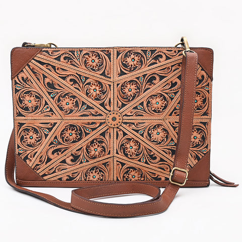 American Darling Hand Tooled Floral Carved Genuine Leather Portfolio Bag