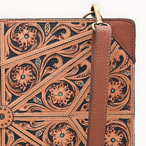 American Darling Hand Tooled Floral Carved Genuine Leather Portfolio Bag