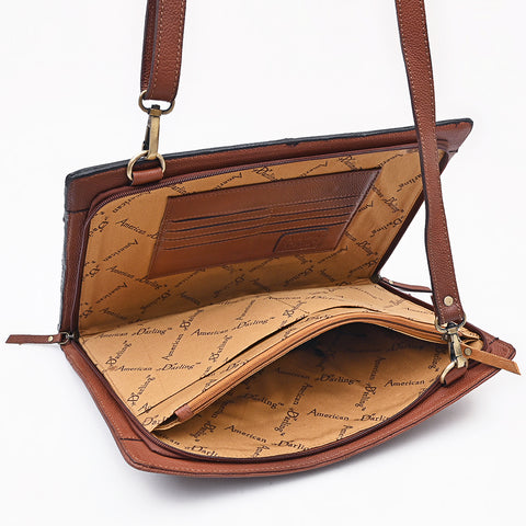 American Darling Hand Tooled Floral Carved Genuine Leather Portfolio Bag