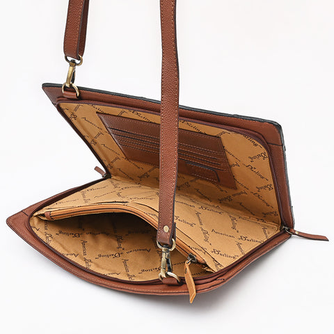 American Darling Hand Tooled Floral Carved Genuine Leather Portfolio Bag