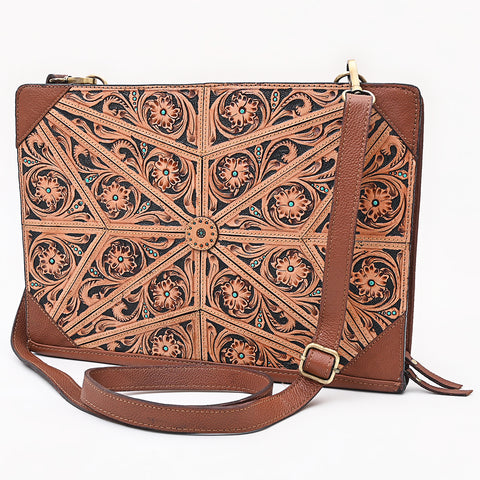 American Darling Hand Tooled Floral Carved Genuine Leather Portfolio Bag