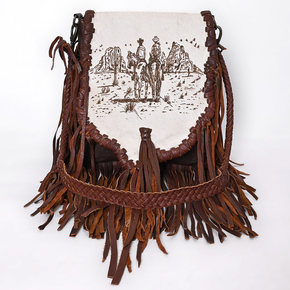 ADBGM603 Hair-On Hide Fringe Messenger Bag - Genuine Leather Western Saddle Purse