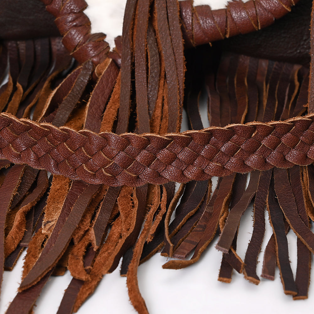 ADBGM603 Hair-On Hide Fringe Messenger Bag - Genuine Leather Western Saddle Purse