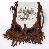 ADBGM603 Hair-On Hide Fringe Crossbody Bag - Genuine Leather Western Saddle Purse