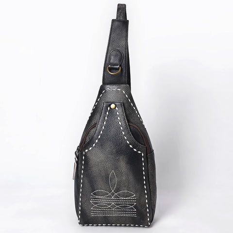 ADBGM605 Genuine Leather Western Sling Bag with White Stitching & Crossbody Strap
