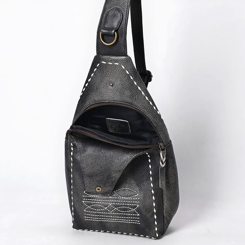 ADBGM605 Genuine Leather Western Sling Bag with White Stitching & Crossbody Strap
