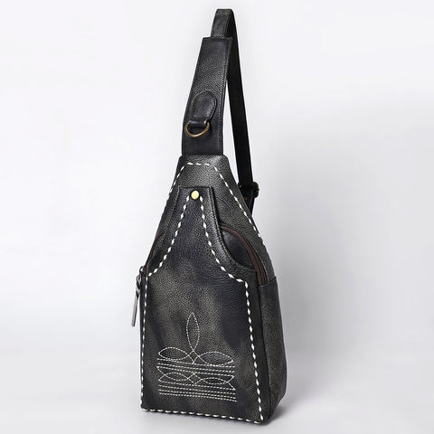 ADBGM605 Genuine Leather Western Sling Bag with White Stitching & Crossbody Strap