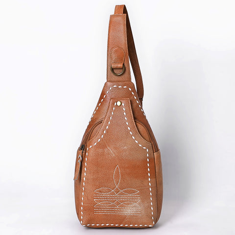 ADBGM605 Genuine Leather Western Sling Bag with White Stitching & Crossbody Strap