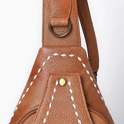 ADBGM605 Genuine Leather Western Sling Bag with White Stitching & Crossbody Strap