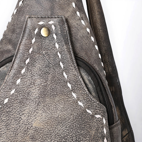 ADBGM605 Genuine Leather Western Sling Bag with White Stitching & Crossbody Strap