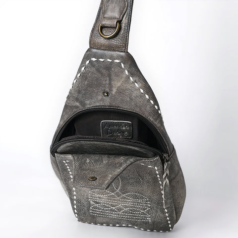 ADBGM605 Genuine Leather Western Sling Bag with White Stitching & Crossbody Strap