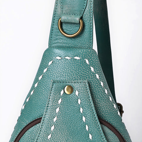 ADBGM605 Genuine Leather Western Sling Bag with White Stitching & Crossbody Strap