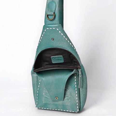 ADBGM605 Genuine Leather Western Sling Bag with White Stitching & Crossbody Strap