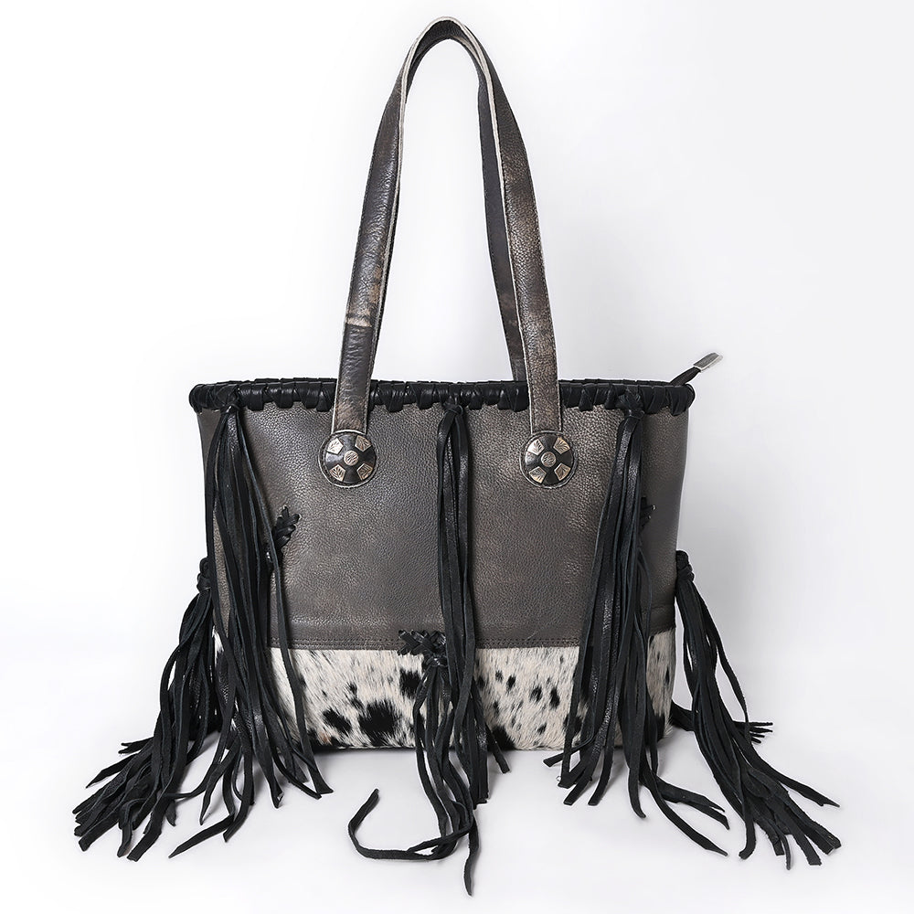 ADBGM606 Tote Bag - Genuine Hair-On Leather Western Fringe Tote with Conchos