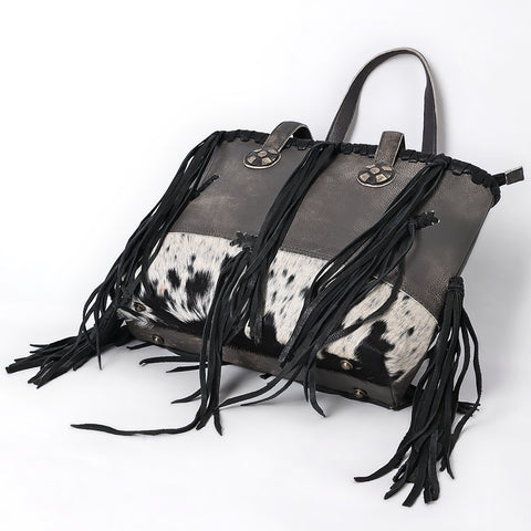 ADBGM606 Tote Bag - Genuine Hair-On Leather Western Fringe Tote with Conchos