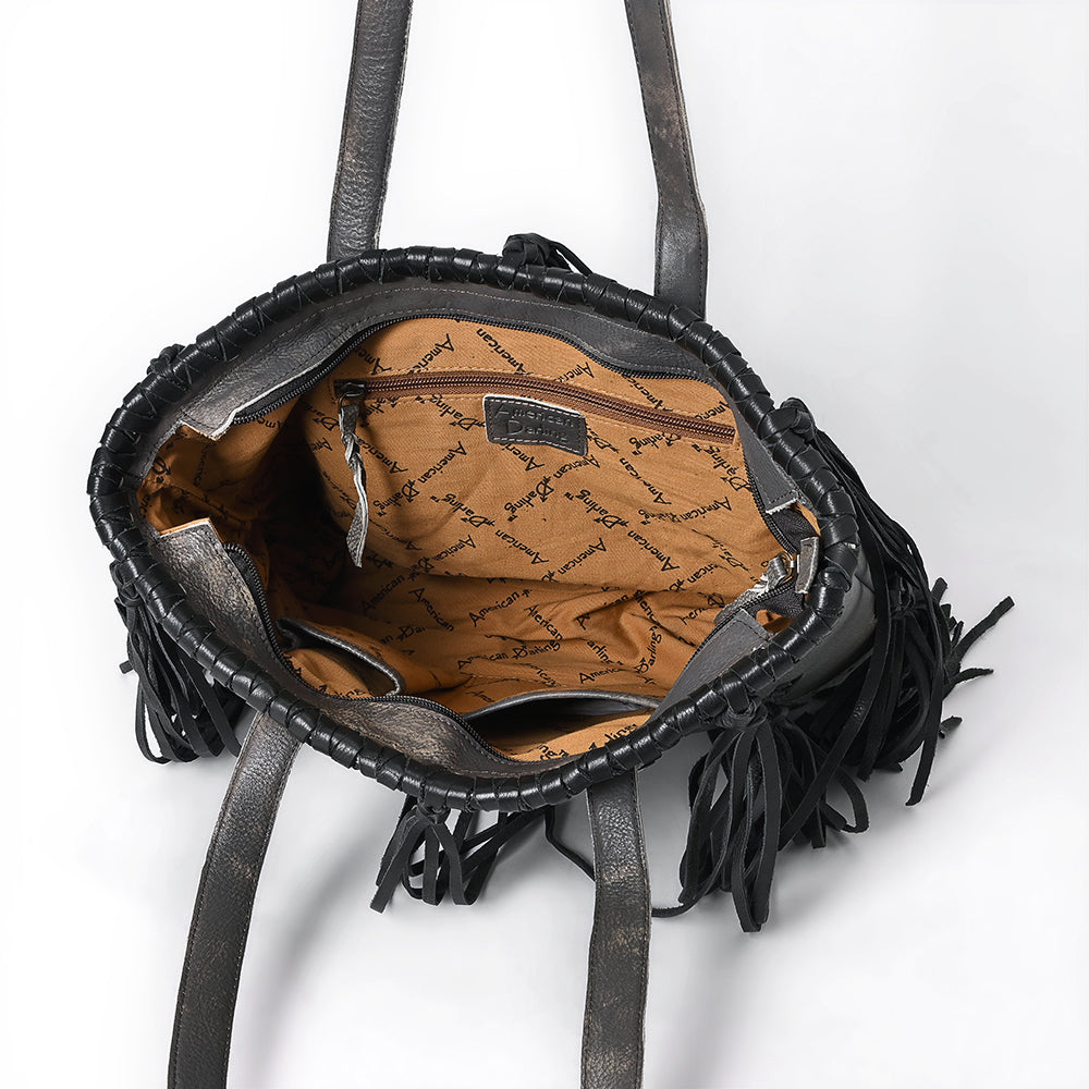 ADBGM606 Tote Bag - Genuine Hair-On Leather Western Fringe Tote with Conchos