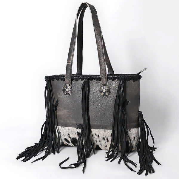 ADBGM606 Tote Bag - Genuine Hair-On Leather Western Fringe Tote with Conchos