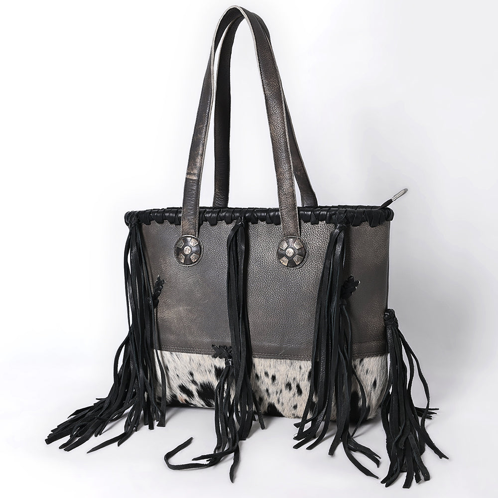 ADBGM606 Tote Bag - Genuine Hair-On Leather Western Fringe Tote with Conchos
