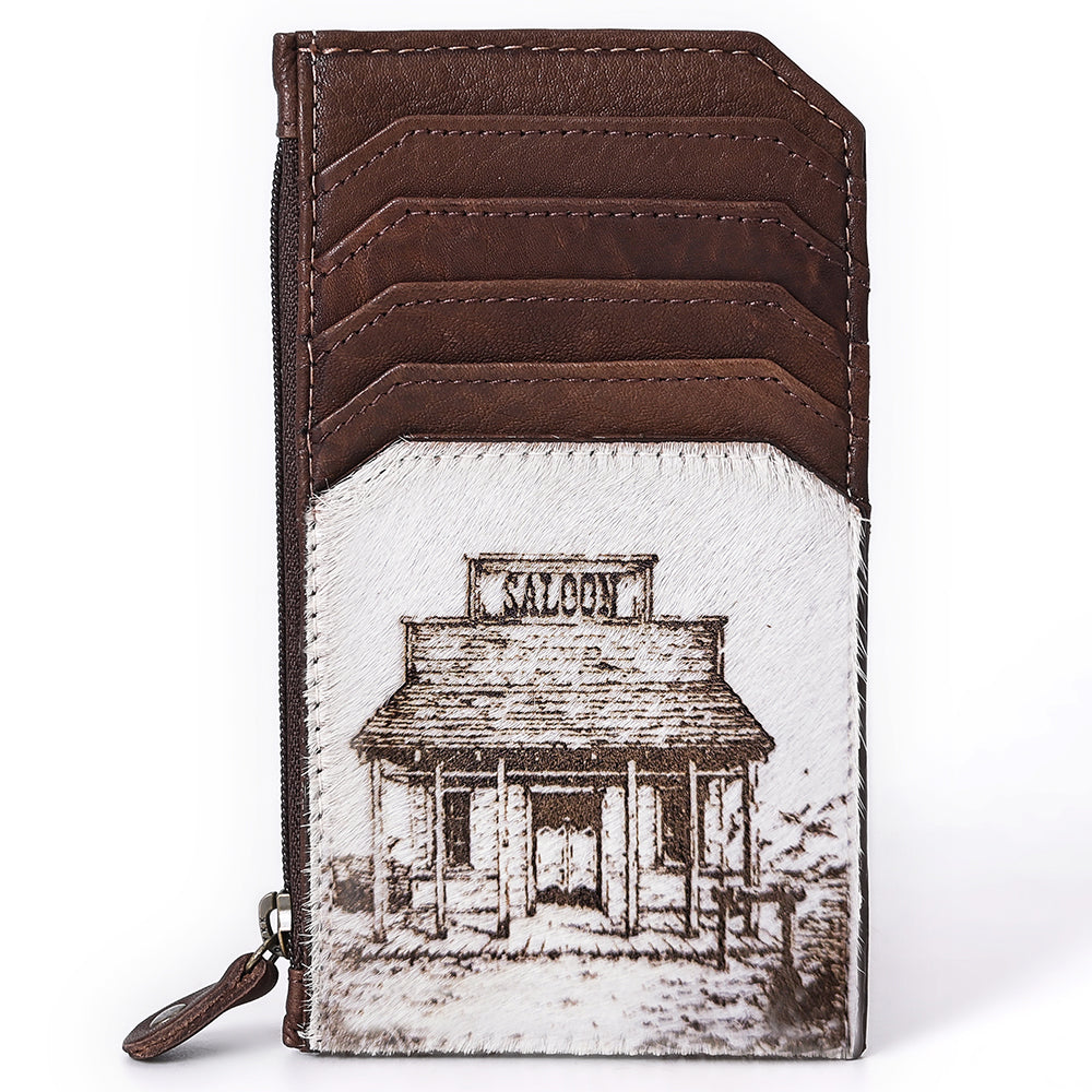 ADCCM101 Cowhide Leather Card Holder - Engraved Western Leather Slim Wallet