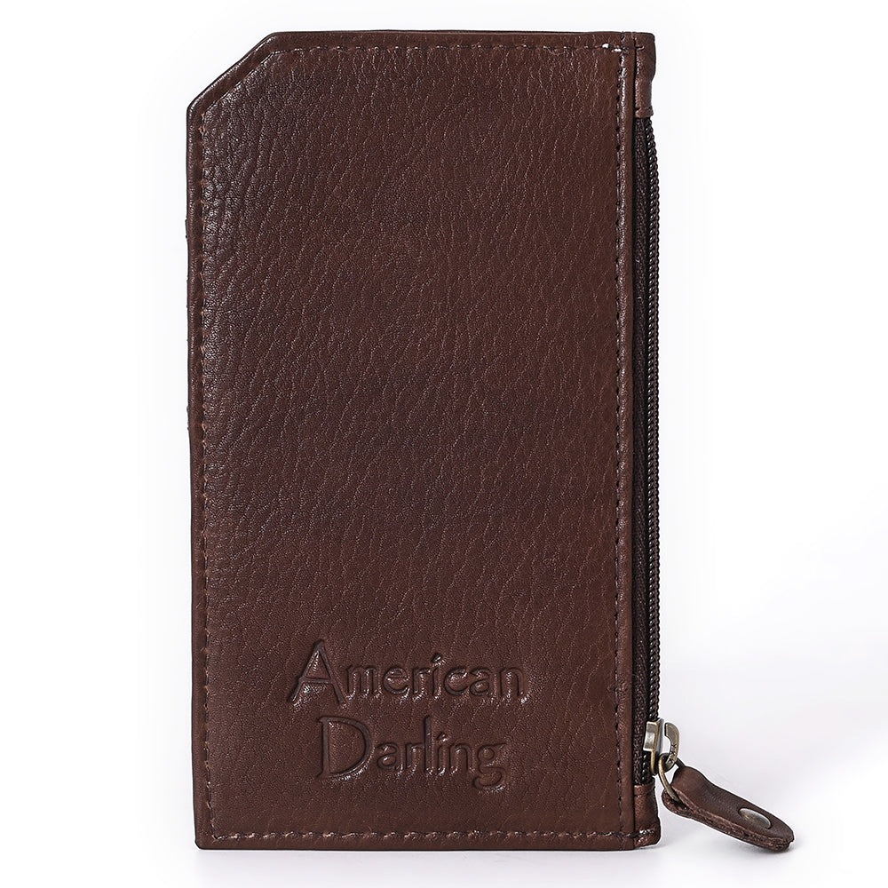 ADCCM101 Cowhide Leather Card Holder - Engraved Western Leather Slim Wallet